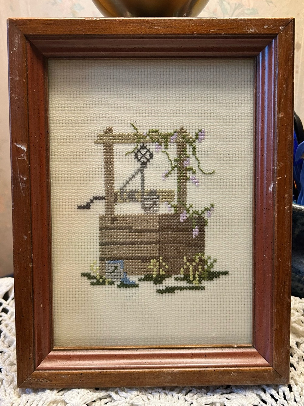 Wood Frame Cross-Stitch Wishing Well - Brown